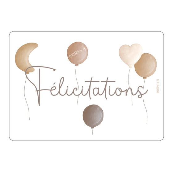 Carte Papier Poetic Félicitations avec ballons pastel et lune – message doux pour naissance ou occasion spéciale