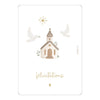 Carte postale félicitations baptême colombe église minimaliste beige papeterie religieuse enfant concept store famille
