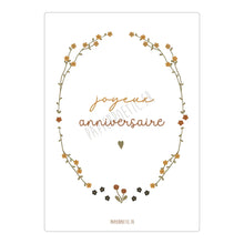  Carte postale Joyeux Anniversaire avec couronne de fleurs – illustration poétique Papier Poetic