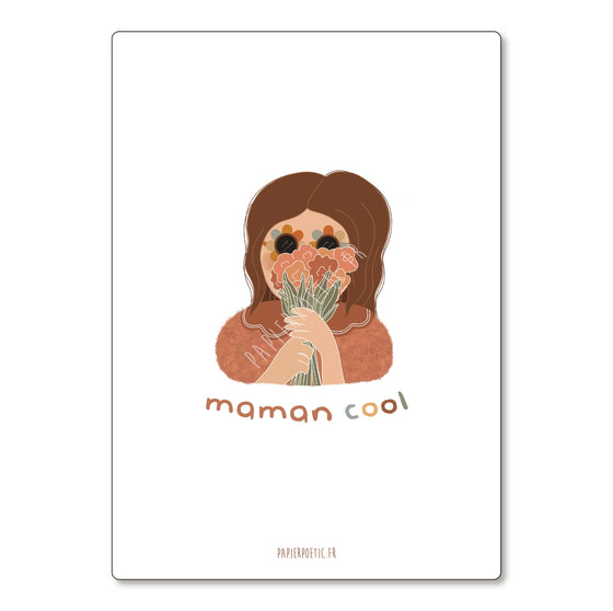 Carte postale illustrée “Maman Cool” avec bouquet de fleurs – Papier Poetic