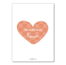  Carte postale cœur orange damier avec texte "Maman Louve" – Papier Poetic
