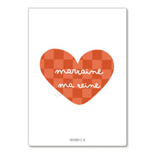  Carte postale au style rétro avec cœur à damier rouge et texte "Marraine ma reine" – Papier Poetic