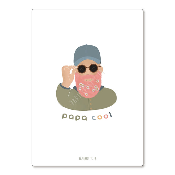 Carte postale Papa Cool illustrée avec barbe fleurie – Papier Poetic