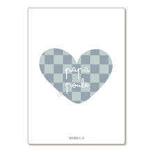  Carte postale cœur damier bleu avec texte "Papa Poule" – Papier Poetic