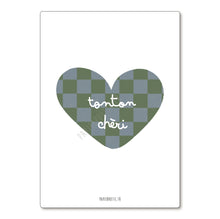  Carte postale cœur vert à damier avec texte "Tonton chéri" de la marque Papier Poetic
