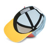 Casquette enfant Hello Hossy Mini Neo rose corail, jaune et filet bleu – casquette trucker enfant été tendance