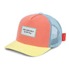 Casquette enfant Hello Hossy Mini Neo rose corail, jaune et filet bleu – casquette trucker enfant été tendance
