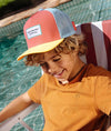 Casquette enfant Hello Hossy Mini Neo rose corail, jaune et filet bleu – casquette trucker enfant été tendance