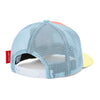 Casquette enfant Hello Hossy Mini Neo rose corail, jaune et filet bleu – casquette trucker enfant été tendance