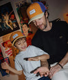 Casquette enfant Hello Hossy Mini Canyon orange et jaune avec filet violet – casquette trucker enfant été tendance