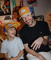 Casquette enfant Hello Hossy Mini Canyon orange et jaune avec filet violet – casquette trucker enfant été tendance