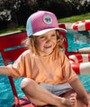 Casquette enfant Hello Hossy Stereo Dog rose avec filet bleu et visière jaune – casquette trucker enfant été tendance