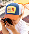 Casquette enfant Hello Hossy bleu orange filet respirant patch Good Day