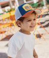 Casquette enfant Hello Hossy bleu orange filet respirant patch Good Day