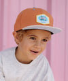 Casquette enfant Hello Hossy Ice Truck orange avec patch camion glace et visière beige