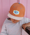Casquette enfant Hello Hossy Ice Truck orange avec patch camion glace et visière beige