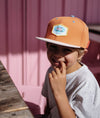 Casquette enfant Hello Hossy Ice Truck orange avec patch camion glace et visière beige