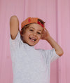 Casquette enfant Hello Hossy Ice Truck orange avec patch camion glace et visière beige