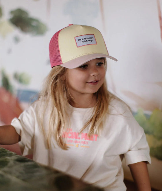 Casquette enfant Hello Hossy Mini Chupa jaune pastel avec filet rose