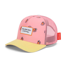  Casquette enfant Hello Hossy Snack rose et jaune pastel avec filet rose et motifs fruits