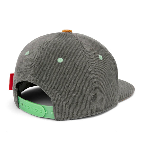 Casquette Hello Hossy velours Berry gris anthracite avec détails verts et orange pour enfant