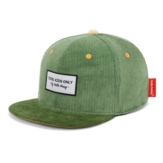 Casquette Hello Hossy velours Kiwi verte avec détails jaunes pour enfant et adulte