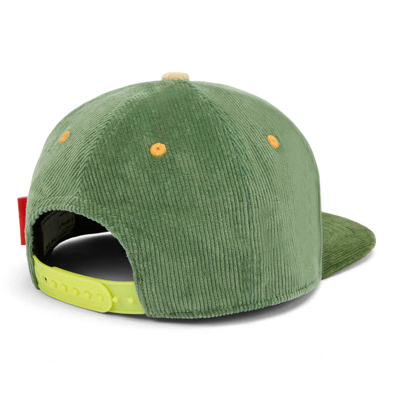 Casquette Hello Hossy velours Kiwi verte avec détails jaunes pour enfant et adulte