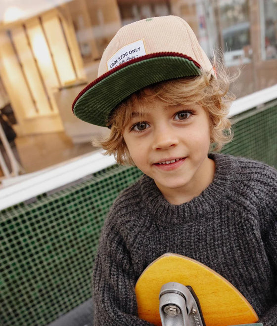 Casquette en velours Sweet Almond Hello Hossy beige et marron pour enfant et adulte