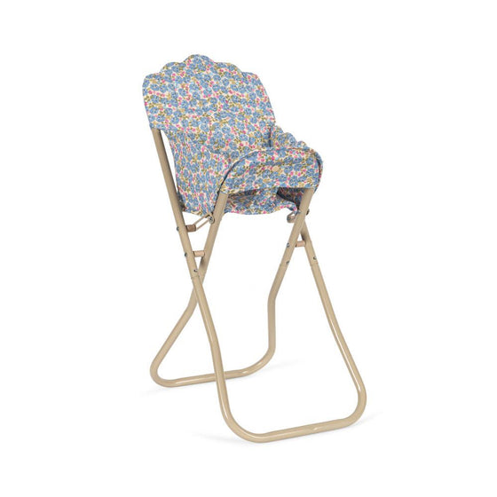 Chaise haute Fleur Rosier pour poupée Konges Slojd en métal et tissu fleuri bleu
