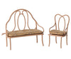 Chaise vintage miniature Maileg en métal rose foncé avec coussin fleuri
