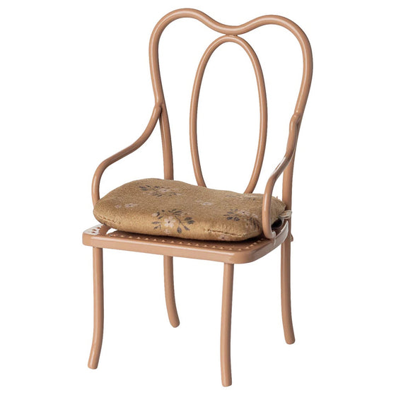 Chaise vintage miniature Maileg en métal rose foncé avec coussin fleuri