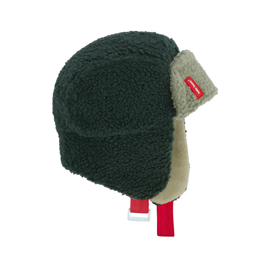 Chapka enfant Hello Hossy Cozy Neo vert doublée polaire avec sangle rouge
