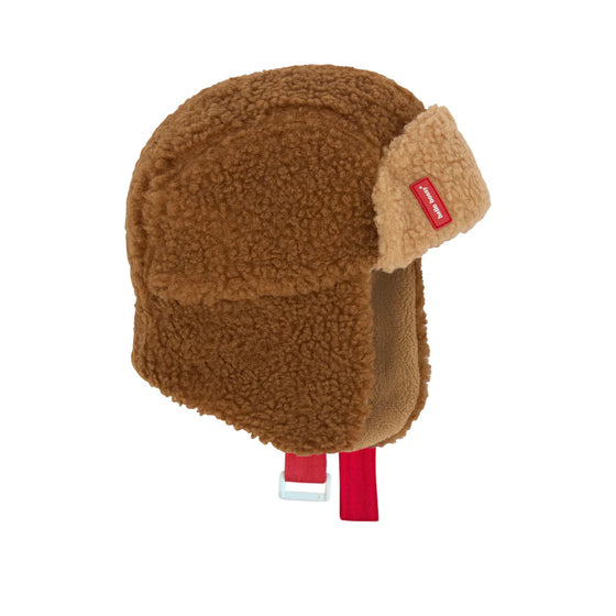 Chapka enfant Hello Hossy Cozy Sven marron doublée polaire avec sangle rouge