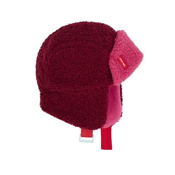 Chapka enfant Hello Hossy Cozy Tara rose doublée polaire avec sangle rouge