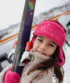 Chapka enfant Hello Hossy Cozy Tara rose doublée polaire avec sangle rouge