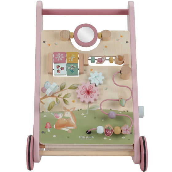 Chariot de marche en bois rose Fairy Garden Little Dutch avec jeux d’éveil pour bébé
