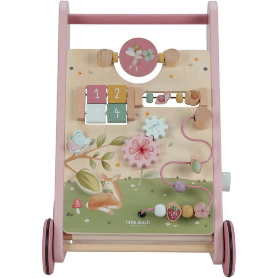 Chariot de marche en bois rose Fairy Garden Little Dutch avec jeux d’éveil pour bébé