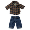 Tenue Maileg pour papa souris – chemise vichy marron et pantalon en jean pour poupée miniature