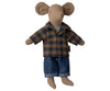 Tenue Maileg pour papa souris – chemise vichy marron et pantalon en jean pour poupée miniature