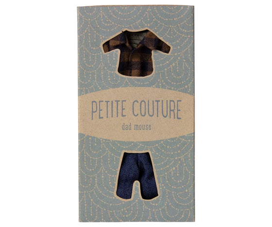 Tenue Maileg pour papa souris – chemise vichy marron et pantalon en jean pour poupée miniature