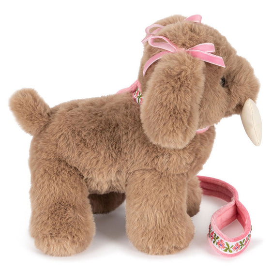 Peluche chiot Maude dans panier vichy rose - Konges Slojd