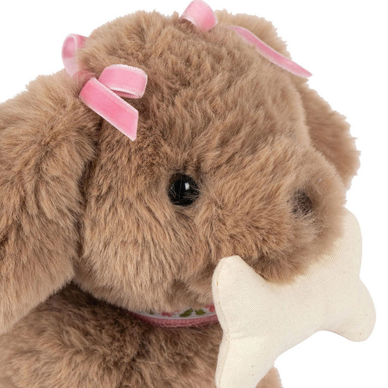Peluche chiot Maude dans panier vichy rose - Konges Slojd