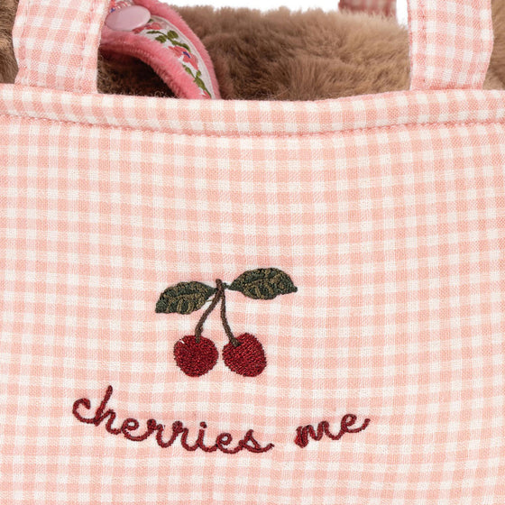 Peluche chiot Maude dans panier vichy rose - Konges Slojd