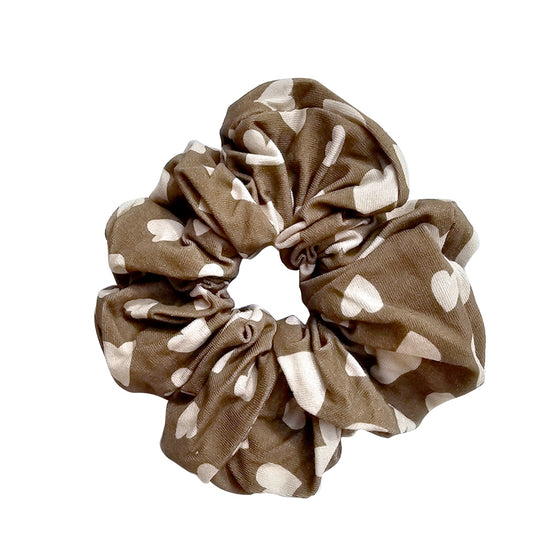 Chouchou cheveux motif cœurs beige pour enfant et adulte