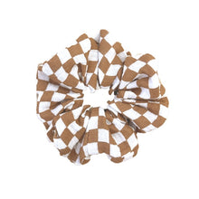  Chouchou en gaze de coton motif damier brun et blanc – Atelier Wagram