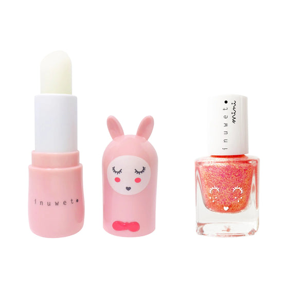 Coffret Duo Rose Fraise Inuwet – baume à lèvres et vernis à l’eau pour enfant