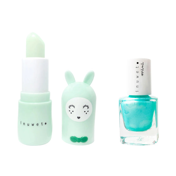 Coffret Duo Aqua Inuwet – baume à lèvres et vernis à l’eau pomme pour enfant