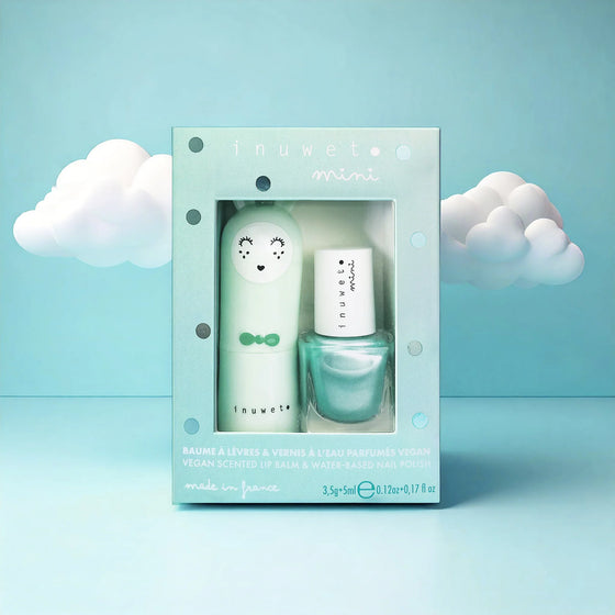 Coffret Duo Aqua Inuwet – baume à lèvres et vernis à l’eau pomme pour enfant