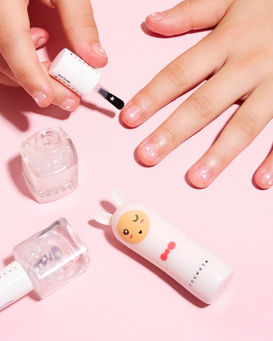 Coffret Duo Blanc Inuwet – baume à lèvres et vernis à l’eau barbe à papa pour enfant