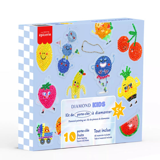 Kit porte-clés enfant à décorer avec diamants – fruits amusants – activité créative 5+